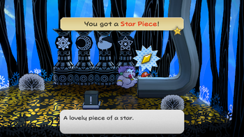 Mario getting the Star Piece behind the pipe in the room below the trap in the Great Tree in the remake of the Paper Mario: The Thousand-Year Door for the Nintendo Switch.