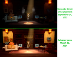The office lamps being much less bright in the Nintendo Direct announcement trailer