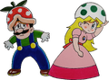 Princess Peach with the Yoshi eggshell bucket and Luigi with the Piranha Plant bucket Mario & Wario, back cover