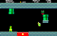 Screenshot of the erroneously mis-centered Piranha Plant in World 7-4 from Super Mario Bros. Special.