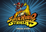 The title screen with Mario kicking a flaming Soccer Ball.