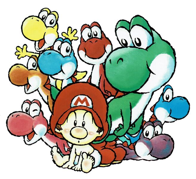 File:SMW2 Baby Mario with Yoshis artwork.jpg