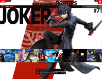 The fighter page for Joker is displayed, featuring his name, artwork, and a gallery of videos and screenshots near the bottom.