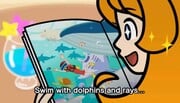 Mona reading a scuba-diving page