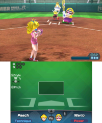 Pitching Practice in baseball in Mario Sports Superstars
