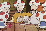 The Toads surrounding an unconscious Peach.