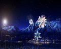 Panorama of the city with fireworks in Mario & Sonic at the Olympic Winter Games