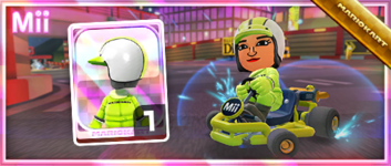 The Light Green Mii Racing Suit from the Mii Racing Suit Shop in the Night Tour in Mario Kart Tour