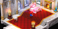 Princess Peach's room in Mushroom Kingdom, as seen in Super Mario RPG (Nintendo Switch).