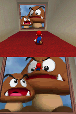 Mario facing the pictures of Tiny-Huge Island