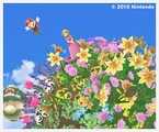 Mario and Peach on the "Blooming Garden Planet". This picture is sent to the Wii Message Board once the players defeats Bowser for the third and final time.