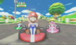Luigi, Mario and Peach racing on this course in the demo movie