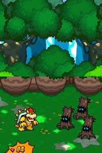 Bowser battling with some Treevils