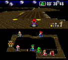 Mario racing on the course in Super Mario Kart