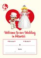 Mario and Princess Peach in wedding apparel on a card