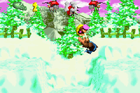 Dixie Kong and Kiddy Kong in the first Bonus Level of Tearaway Toboggan in the Game Boy Advance remake
