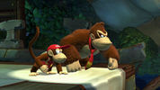 Donkey Kong and Diddy Kong facing Pompy