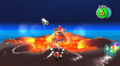 A deflected coconut about to hit the first King Kaliente in Super Mario Galaxy