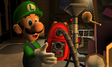 Luigi gets the Poltergust 5000 in the Garage.
