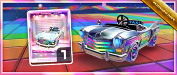 The Rainbow Taxi from the Spotlight Shop in the 2023 Space Tour in Mario Kart Tour