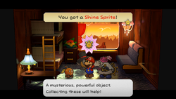 Mario next to the Shine Sprite from Bub in the remake of the Paper Mario: The Thousand-Year Door for the Nintendo Switch.