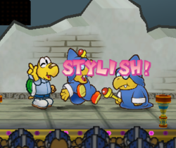 A Stylish move being performed by Koops in the game Paper Mario: The Thousand-Year Door.