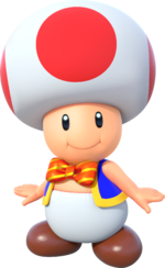 Artwork of Toad in Super Mario Party. The artwork is similar to the Toad's Mario Party 10 artwork, but with a bow tie.