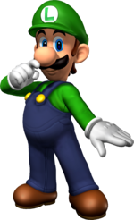 Artwork of Luigi for Mario Party 6 (Reused for Mario Party 7 and Mario Kart Arcade GP)