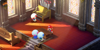 The wedding hall within the chapel in Marrymore, as seen in Super Mario RPG (Nintendo Switch).