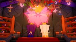 King Olly incorporates Princess Peach into the wall of his throne room in Paper Mario: The Origami King.