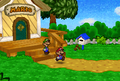The Mario Bros. exiting their house