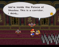 Goombella using Tattle inside the Palace of Shadow.