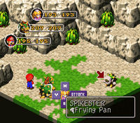 Toadstool using her Frying Pan in Super Mario RPG: Legend of the Seven Stars
