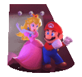 Mario and Peach dancing.
