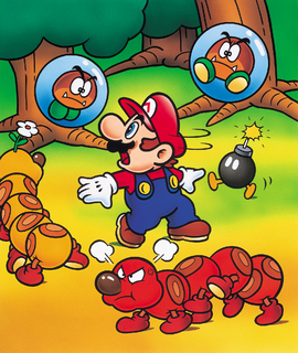 Artwork scene of Mario in the Forest of Illusion, from Super Mario World.