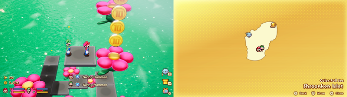 Mario and Luigi near 4 10-Coins on Shroonken Islet from Mario & Luigi: Brothership