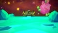 Dribble's taxi arriving on a cyan planet