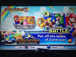The 4-player game modes in the new American version of Mario Kart Arcade GP DX, showing the Team mode.