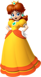 Artwork of Princess Daisy in Mario & Sonic at the London 2012 Olympic Games (later used in Mario Kart 7, Mario Party 10, Super Mario Run and Mario Party: The Top 100)