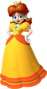 Artwork of Princess Daisy in Mario & Sonic at the London 2012 Olympic Games (later used in Mario Kart 7, Mario Party 10, Super Mario Run and Mario Party: The Top 100)