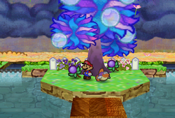 Mario finding two Bubble Berries in Flower Fields of Paper Mario.