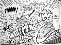 Kooper defeating the Koopa Bros. with a Shell Toss from Super Mario: Manga Adventures