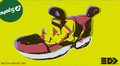 Arrow sticker in an advertisement for a Takoroka shoe