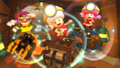 Wario (Hiker), Captain Toad, and Toadette (Explorer) tricking on the course