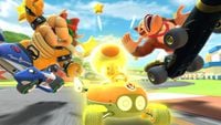 Toad under the effects of a Super Star in Mario Kart Tour