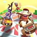 Waluigi, Shy Guy, and Diddy Kong tricking on the Trick variant