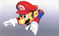 Artwork of Mario diving across the ground, from Super Mario 64.