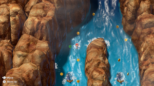 Second Frog Coin on the waterfall section of Midas River of Super Mario RPG.