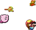 Mario, Link, and Kirby, using their appearances from NES and SNES games