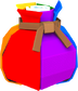 A 3D render of a bag of confetti from Paper Mario: The Origami King.